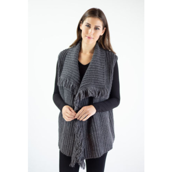 JOIE Small Gray Fringed Crochet Vest NEW - Picture 2 of 5